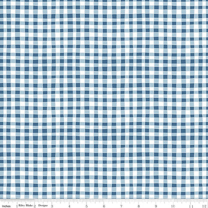 Firework Fields Gingham Blue Fabric — Hand - Drawn Gingham Check, By the Yard - Ray of Sonshine Design