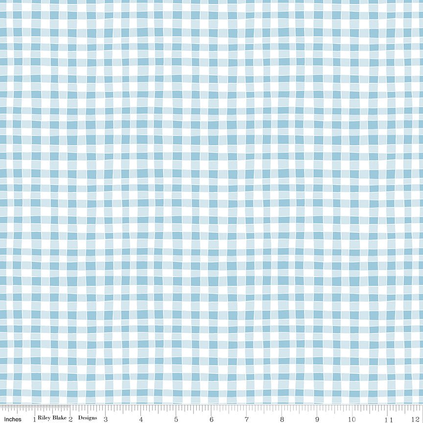 Firework Fields Gingham Light Blue Fabric by the Yard – Riley Blake Designs - Ray of Sonshine Design