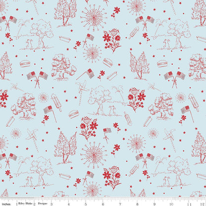 Firework Fields Independence Toile Light Blue — Quilting Fabric by the Yard - Ray of Sonshine Design