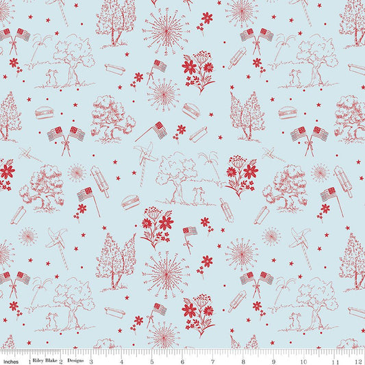 Firework Fields Independence Toile Light Blue — Quilting Fabric by the Yard - Ray of Sonshine Design