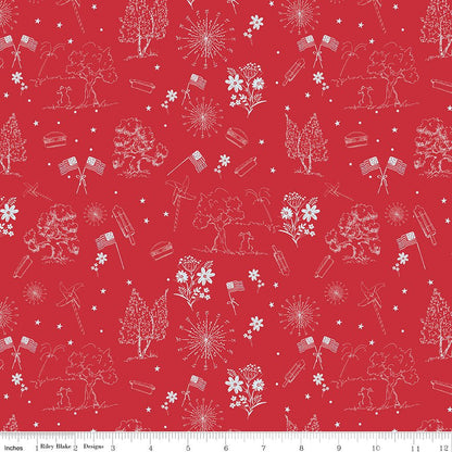 Firework Fields Independence Toile Red by Riley Blake - Fabric by the Yard - Ray of Sonshine Design