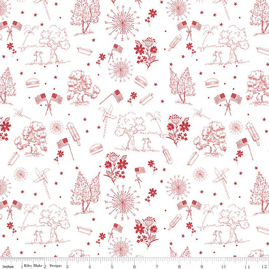 Firework Fields Independence Toile White Quilting Fabric by Riley Blake - By the Yard - Ray of Sonshine Design