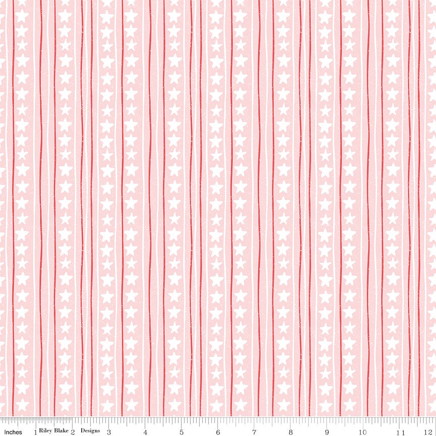 Firework Fields Stars & Stripes Pink by Gracey Larson — Fabric by the Yard - Ray of Sonshine Design