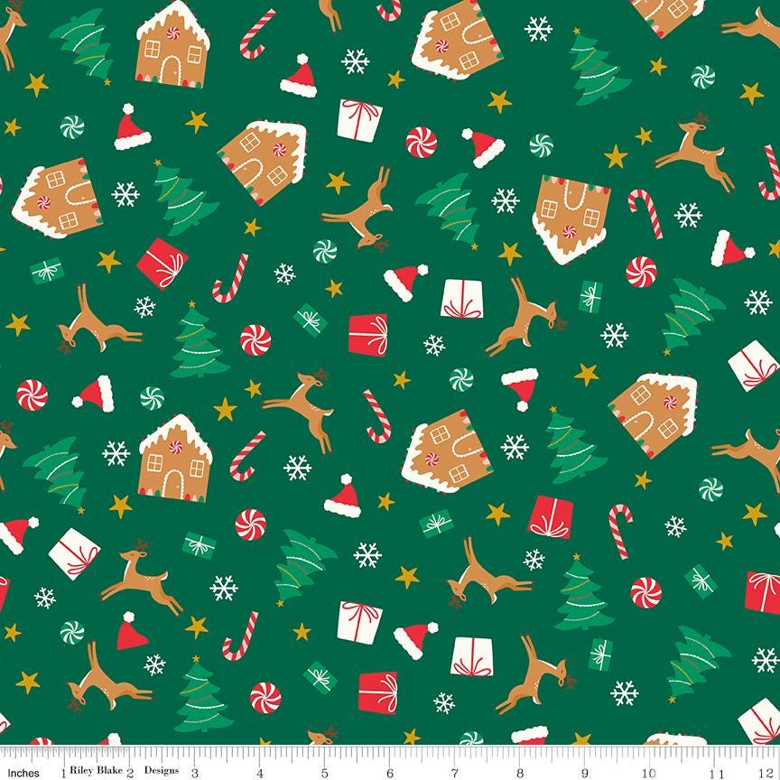 Flannel Christmas Icons Green - Riley Blake Designs - Fabric by the yard - F16523 - GREEN - Ray of Sonshine Design