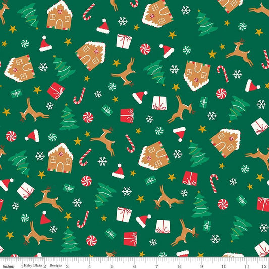 Flannel Christmas Icons Green - Riley Blake Designs - FLANNEL Cotton Fabric - F16523 - GREEN - Ray of Sonshine Design