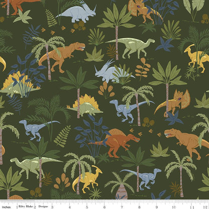 Flannel Cretaceous Jungle Dinos Forest Fabric by the Yard or Fat Quarter | Riley Blake Designs - Ray of Sonshine Design