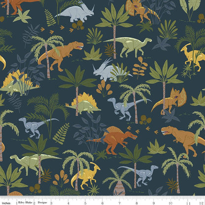Flannel Cretaceous Jungle Dinos Navy Fabric by the Yard or Fat Quarter | Riley Blake Designs - Ray of Sonshine Design