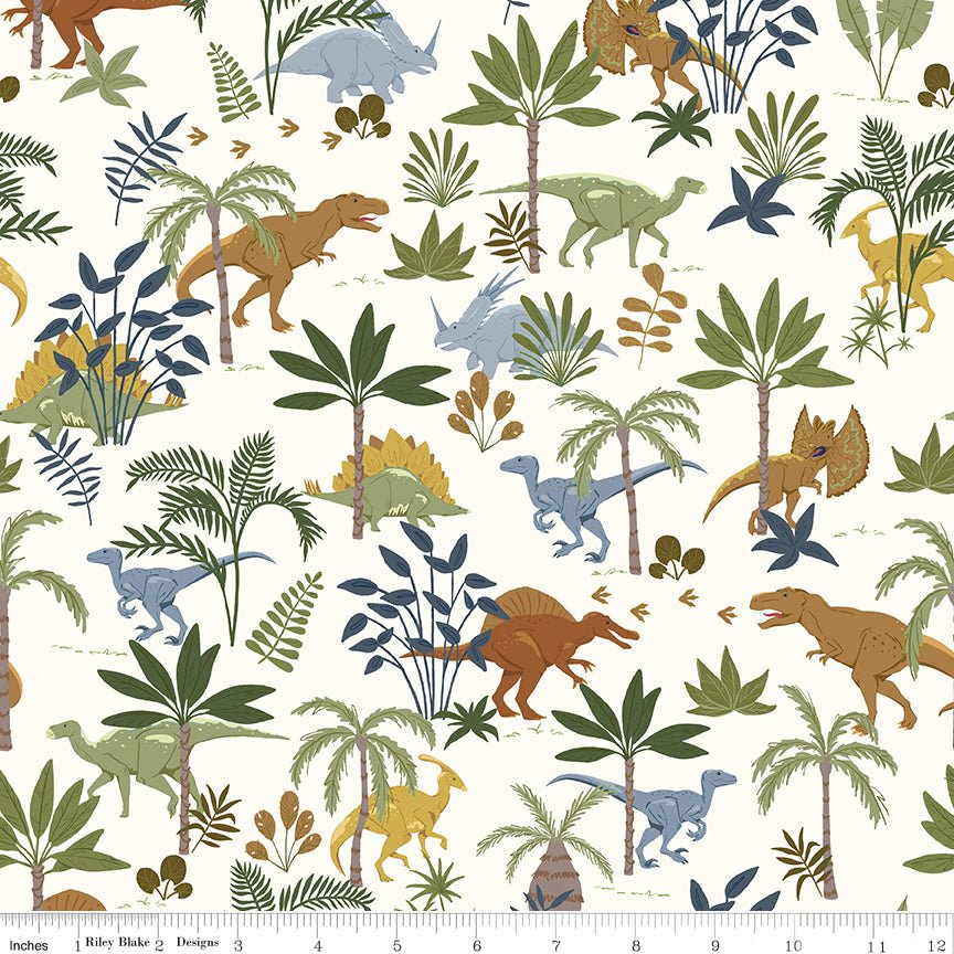 Flannel Cretaceous Jungle Dinos Off White Fabric by the Yard or Fat Quarter | Riley Blake Designs - Ray of Sonshine Design