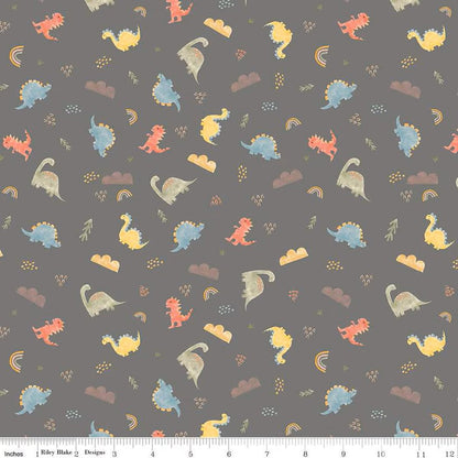 Flannel Dinos Gray - Riley Blake Designs - Dinosaurs Cotton Fabric - F16026 - GRAY - Ray of Sonshine Design