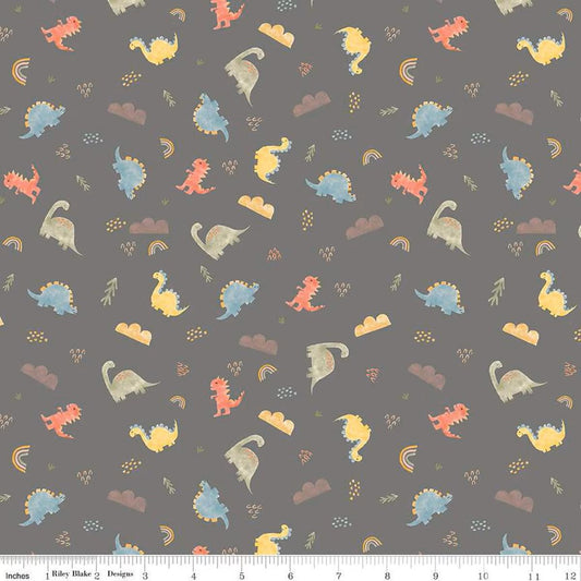 Flannel Dinos Gray - Riley Blake Designs - Dinosaurs Cotton Fabric - F16026 - GRAY - Ray of Sonshine Design
