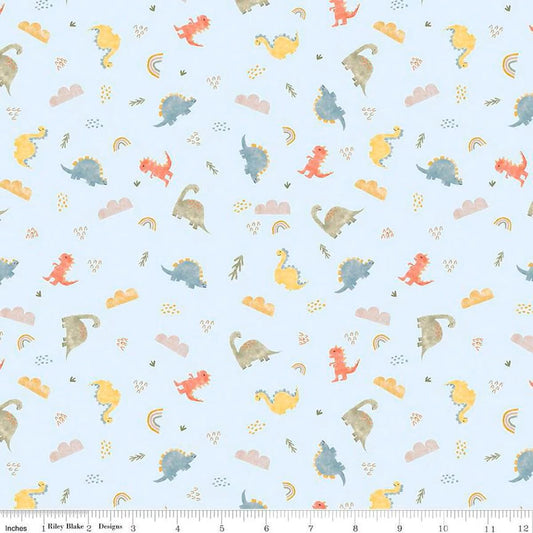Flannel Dinos Sky - Riley Blake Designs - Dinosaurs Cotton Fabric - F16026 - SKY - Ray of Sonshine Design