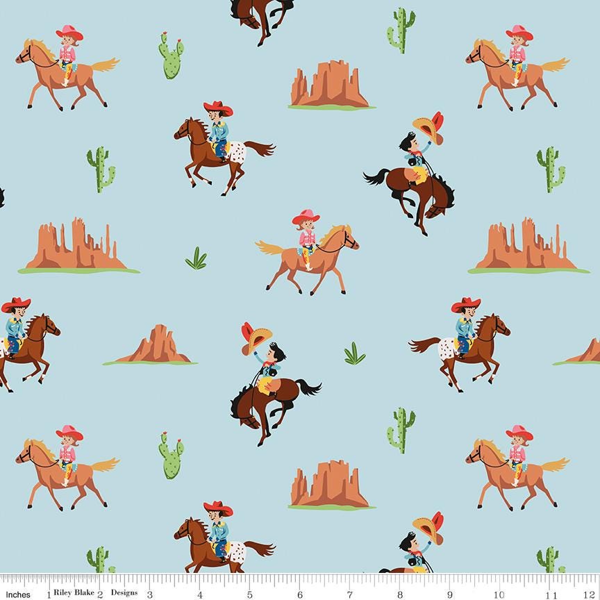 Flannel Lil Buckaroos Giddy Up Aqua - Riley Blake Designs - FLANNEL Cotton Fabric - F16020 - AQUA - Ray of Sonshine Design