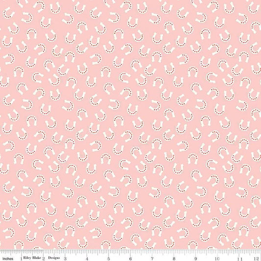 Flannel Lil Buckaroos Horseshoes Pink - Riley Blake Designs - Western Cotton Fabric - F16022 - PINK - Ray of Sonshine Design