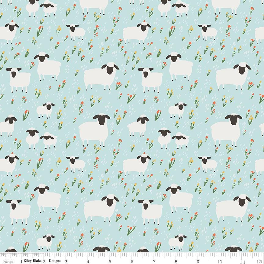 Flannel Little Lambs Blue - Riley Blake Designs - FLANNEL Cotton Fabric - F16027 - BLUE - Ray of Sonshine Design