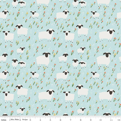 Flannel Little Lambs Blue - Riley Blake Designs - FLANNEL Cotton Fabric - F16027 - BLUE - Ray of Sonshine Design