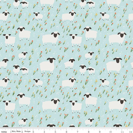 Flannel Little Lambs Blue - Riley Blake Designs - FLANNEL Cotton Fabric - F16027 - BLUE - Ray of Sonshine Design