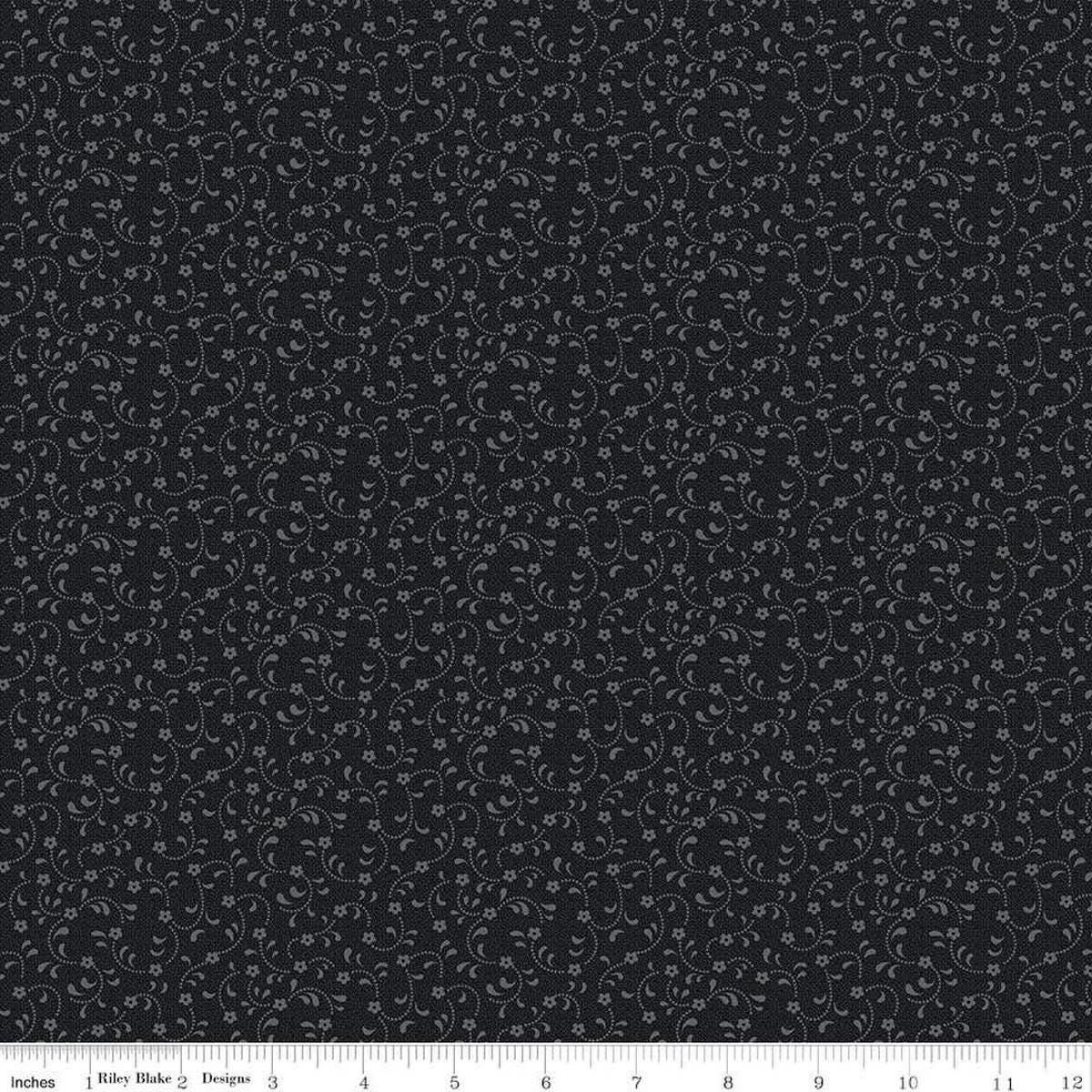 Floret Black - Riley Blake Designs Basic Fabric - Cotton Fabric by the yard - C675 - BLACK - Ray of Sonshine Design