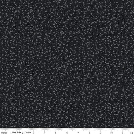 Floret Black - Riley Blake Designs Basic Fabric - Cotton Fabric by the yard - C675 - BLACK - Ray of Sonshine Design