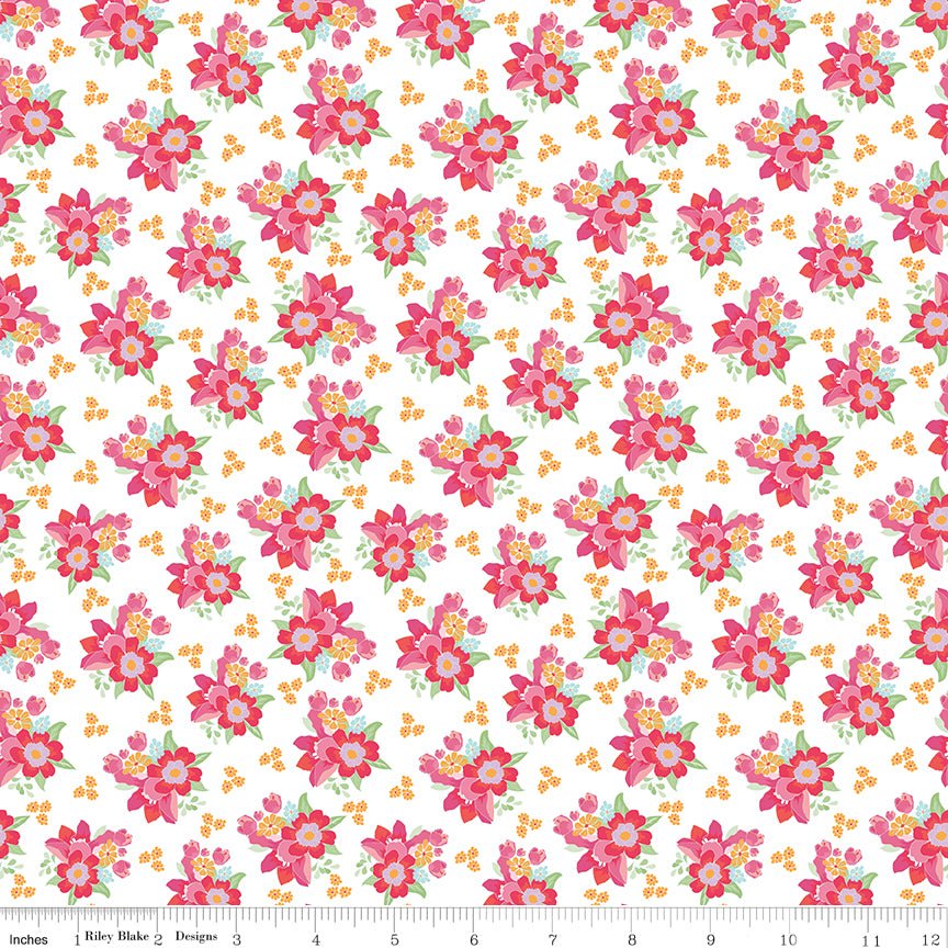 Flourish Bouquet White Riley Blake Designs Quilting Cotton Fabric by the Yard - Ray of Sonshine Design