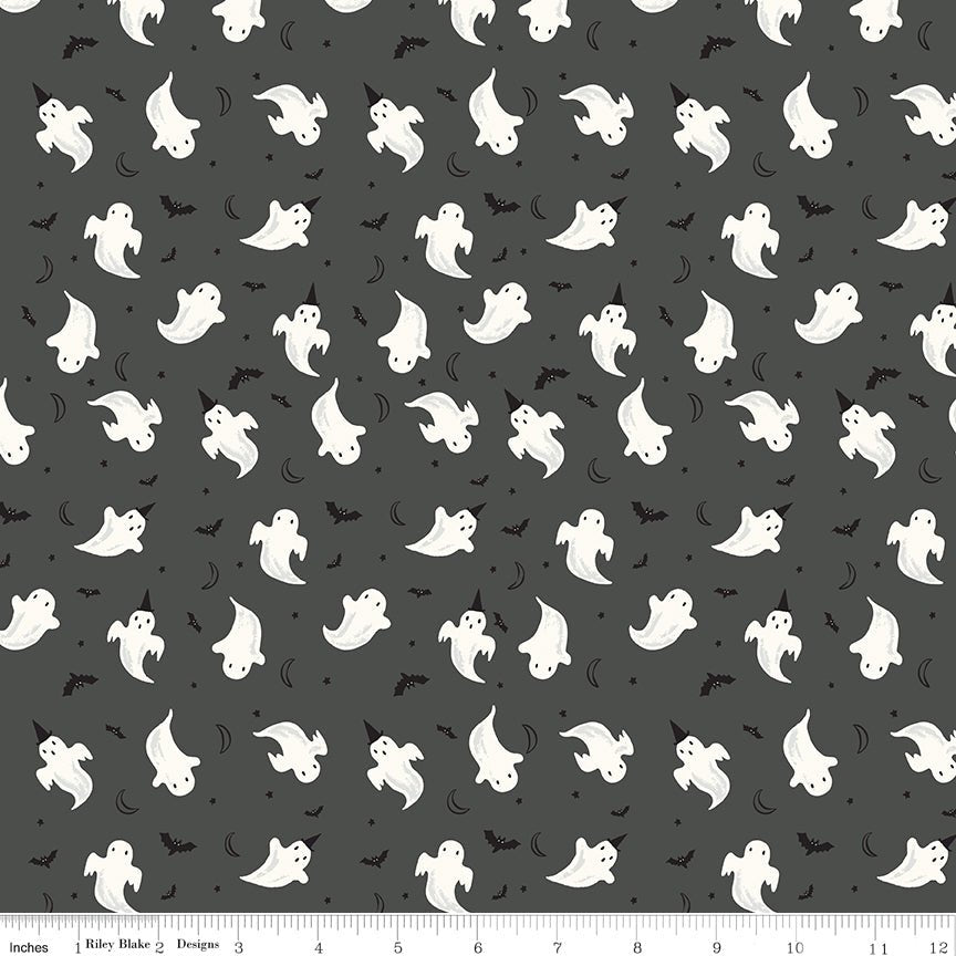 Frank and Friends Ghosts Charcoal Riley Blake Designs Fabric by the Yard - Ray of Sonshine Design