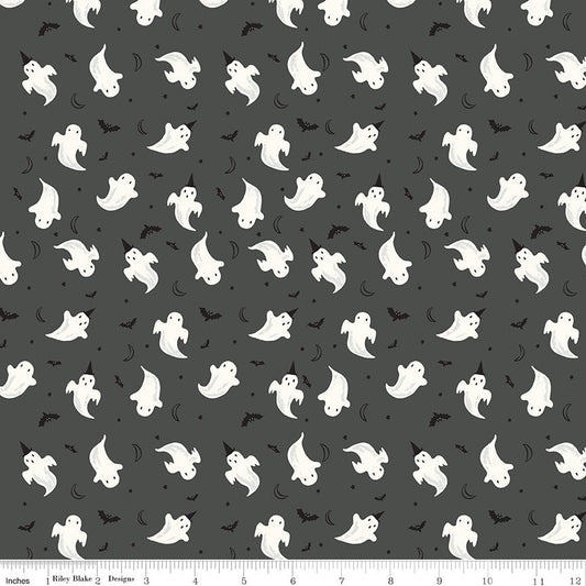 Frank and Friends Ghosts Charcoal Riley Blake Designs Fabric by the Yard - Ray of Sonshine Design