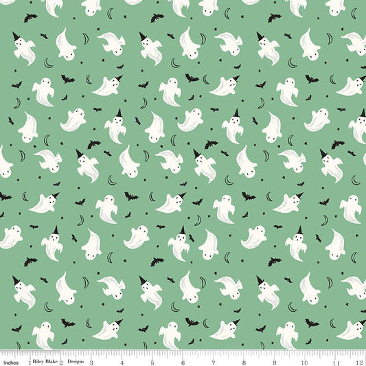 Frank and Friends Ghosts Green Riley Blake Designs Fabric by the Yard - Ray of Sonshine Design