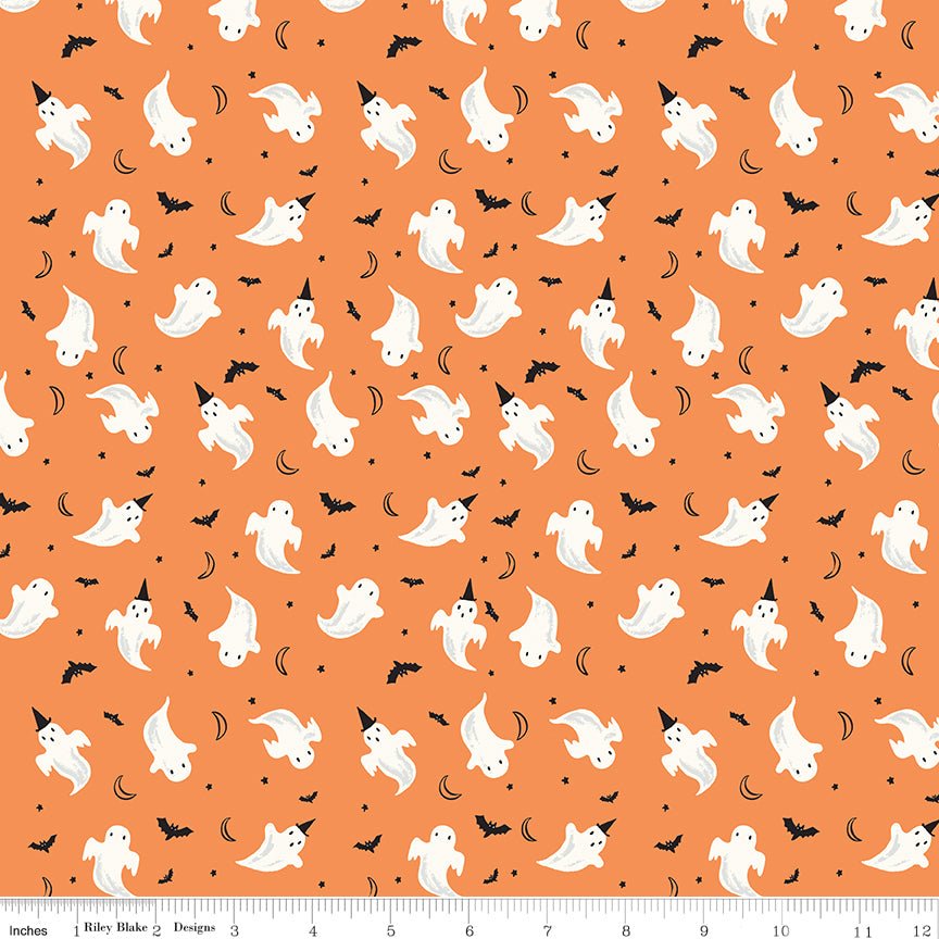Frank and Friends Ghosts Orange Riley Blake Fabric by the Yard - Ray of Sonshine Design