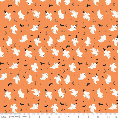 Frank and Friends Ghosts Orange Riley Blake Fabric by the Yard - Ray of Sonshine Design