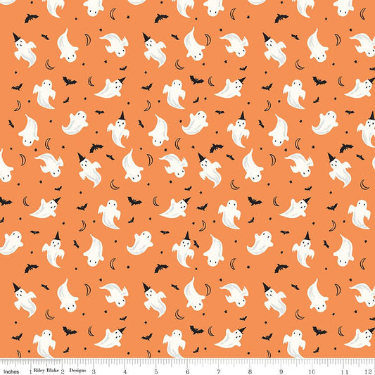 Frank and Friends Ghosts Orange Riley Blake Fabric by the Yard - Ray of Sonshine Design