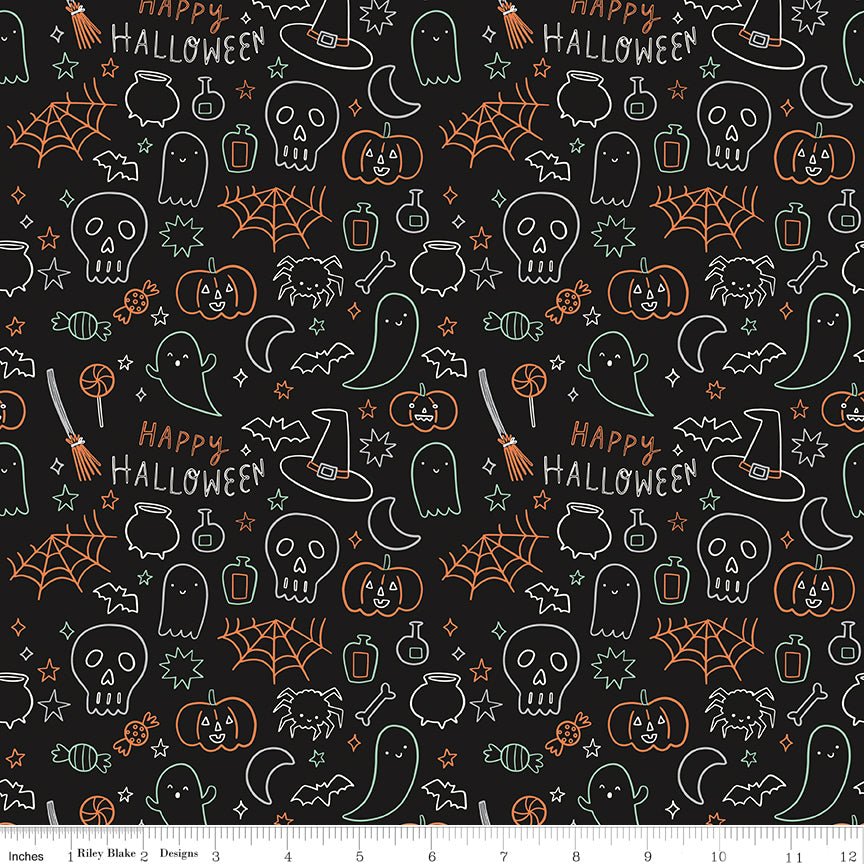 Frank and Friends Halloween Icons Black Riley Blake Designs Fabric by the Yard - Ray of Sonshine Design
