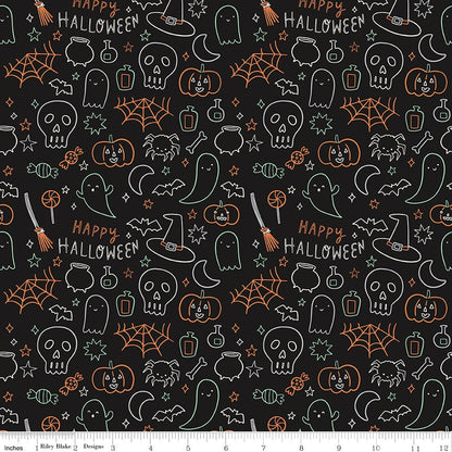 Frank and Friends Halloween Icons Black Riley Blake Designs Fabric by the Yard - Ray of Sonshine Design