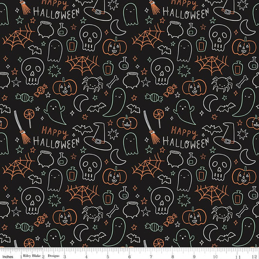 Frank and Friends Halloween Icons Black Riley Blake Designs Fabric by the Yard - Ray of Sonshine Design