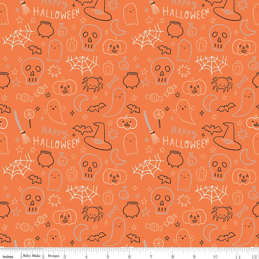 Frank and Friends Halloween Icons Orange Riley Blake Fabric by the Yard - Ray of Sonshine Design