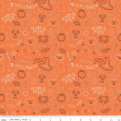 Frank and Friends Halloween Icons Orange Riley Blake Fabric by the Yard - Ray of Sonshine Design
