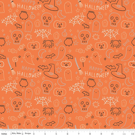 Frank and Friends Halloween Icons Orange Riley Blake Fabric by the Yard - Ray of Sonshine Design