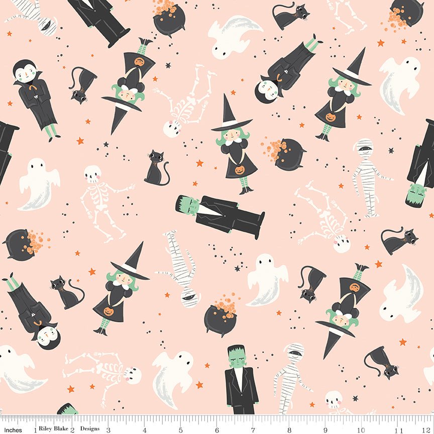 Frank and Friends Main Pink Halloween My Mind's Eye Riley Blake Fabric by the Yard - Ray of Sonshine Design