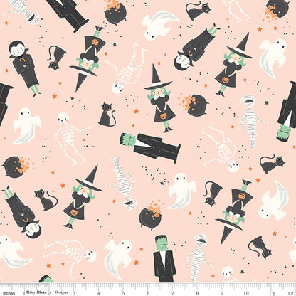Frank and Friends Main Pink Halloween My Mind's Eye Riley Blake Fabric by the Yard - Ray of Sonshine Design