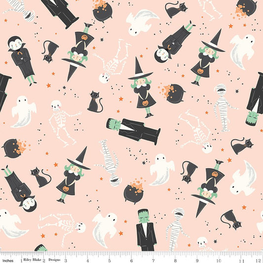Frank and Friends Main Pink Halloween My Mind's Eye Riley Blake Fabric by the Yard - Ray of Sonshine Design