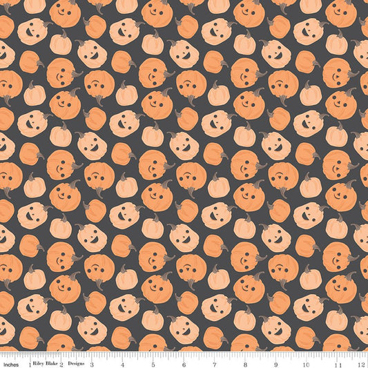 Frank and Friends Pumpkins Charcoal Riley Blake Designs Fabric by the Yard - Ray of Sonshine Design