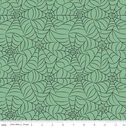 Frank and Friends Webs Green Halloween My Mind's Eye Riley Blake Fabric by the Yard - Ray of Sonshine Design