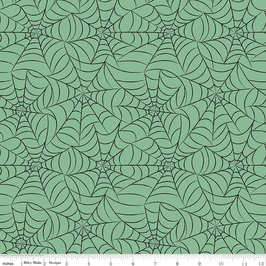 Frank and Friends Webs Green Halloween My Mind's Eye Riley Blake Fabric by the Yard - Ray of Sonshine Design