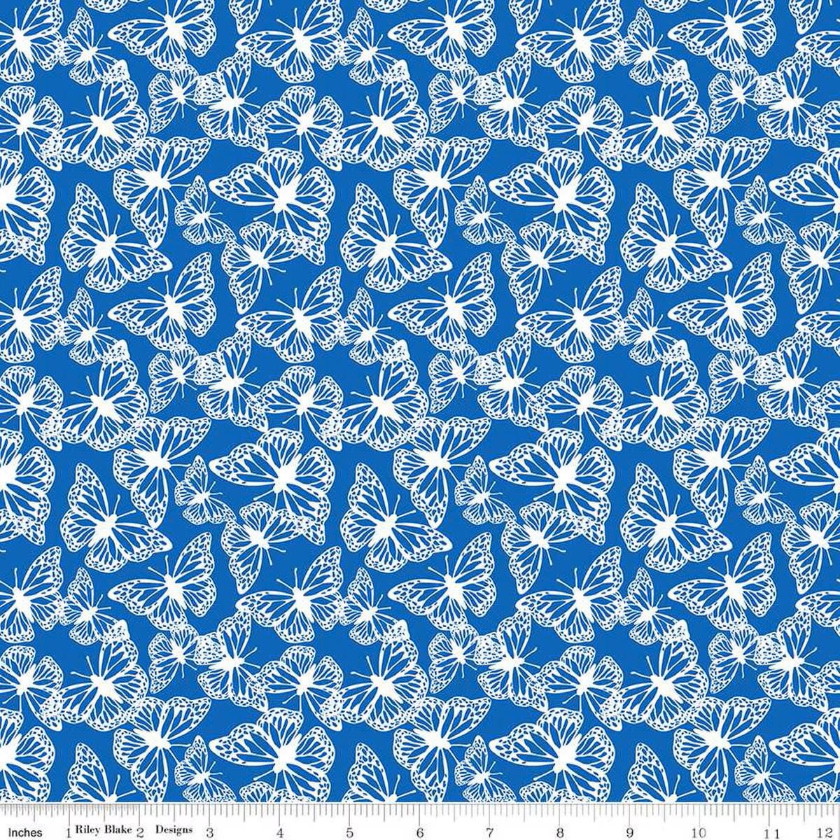 Friendship Florals Butterflies Cobalt - Riley Blake Designs - Cotton Fabric by the yard - C15844 - COBALT - Ray of Sonshine Design