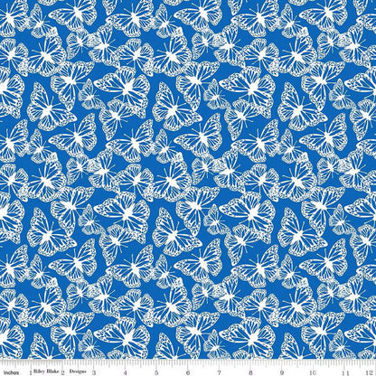 Friendship Florals Butterflies Cobalt - Riley Blake Designs - Cotton Fabric by the yard - C15844 - COBALT - Ray of Sonshine Design