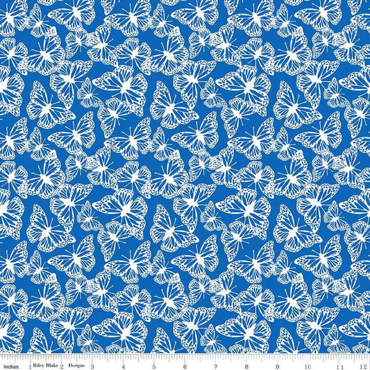 Friendship Florals Butterflies Cobalt - Riley Blake Designs - Cotton Fabric by the yard - C15844 - COBALT - Ray of Sonshine Design