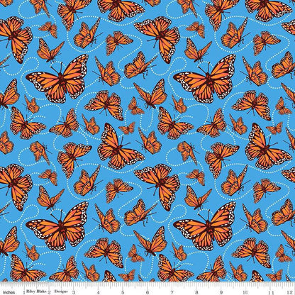 Friendship Florals Monarchs Blue - Riley Blake Designs - Cotton Fabric by the yard - C15843 - BLUE - Ray of Sonshine Design