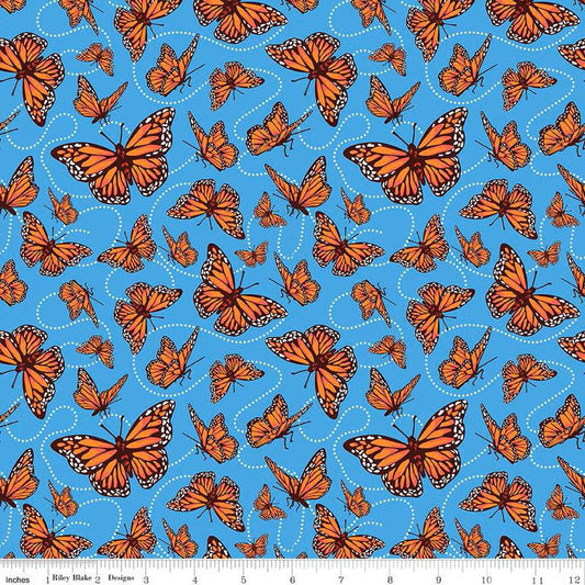 Friendship Florals Monarchs Blue - Riley Blake Designs - Cotton Fabric by the yard - C15843 - BLUE - Ray of Sonshine Design