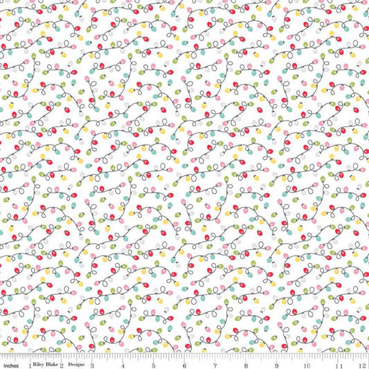 Gingerbread Kisses Lights White - Riley Blake Designs - Quilting Cotton Fabric by the yard - Holiday - C16446 - WHITE - Ray of Sonshine Design