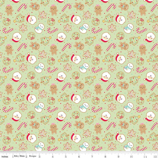 Gingerbread Kisses Sugar Cookies Green - Riley Blake Designs - Quilting Cotton Fabric by the yard - Holiday - C16441 - GREEN - Ray of Sonshine Design