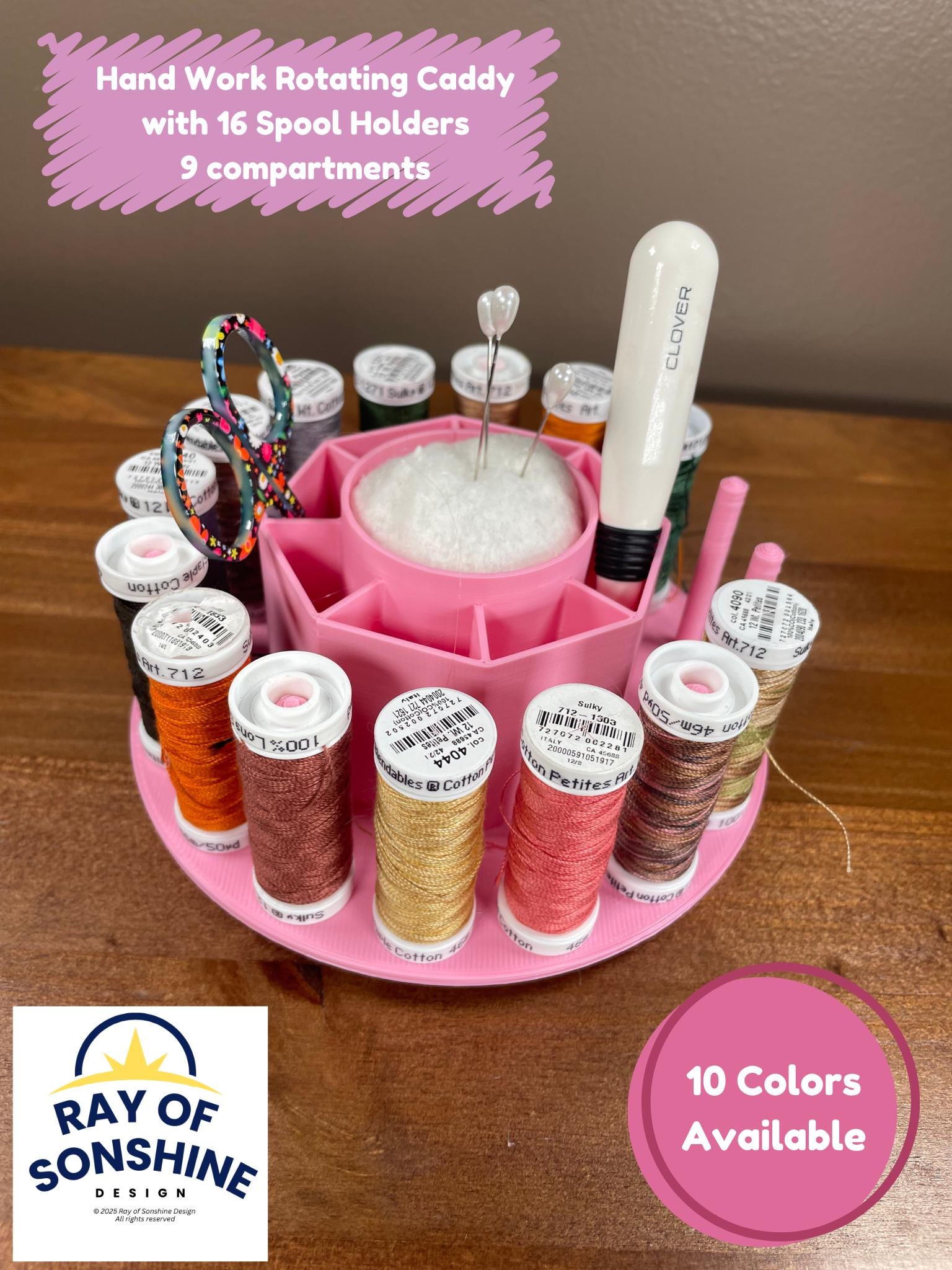 Hand Work Caddy Carousel, Thread Holder for Needlepoint, Embroidery Organization - Ray of Sonshine Design