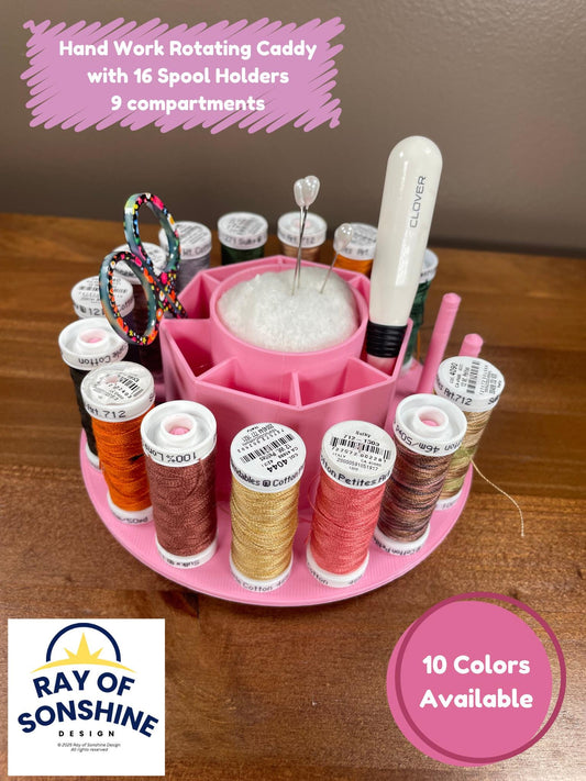 Hand Work Caddy Carousel, Thread Holder for Needlepoint, Embroidery Organization - Ray of Sonshine Design